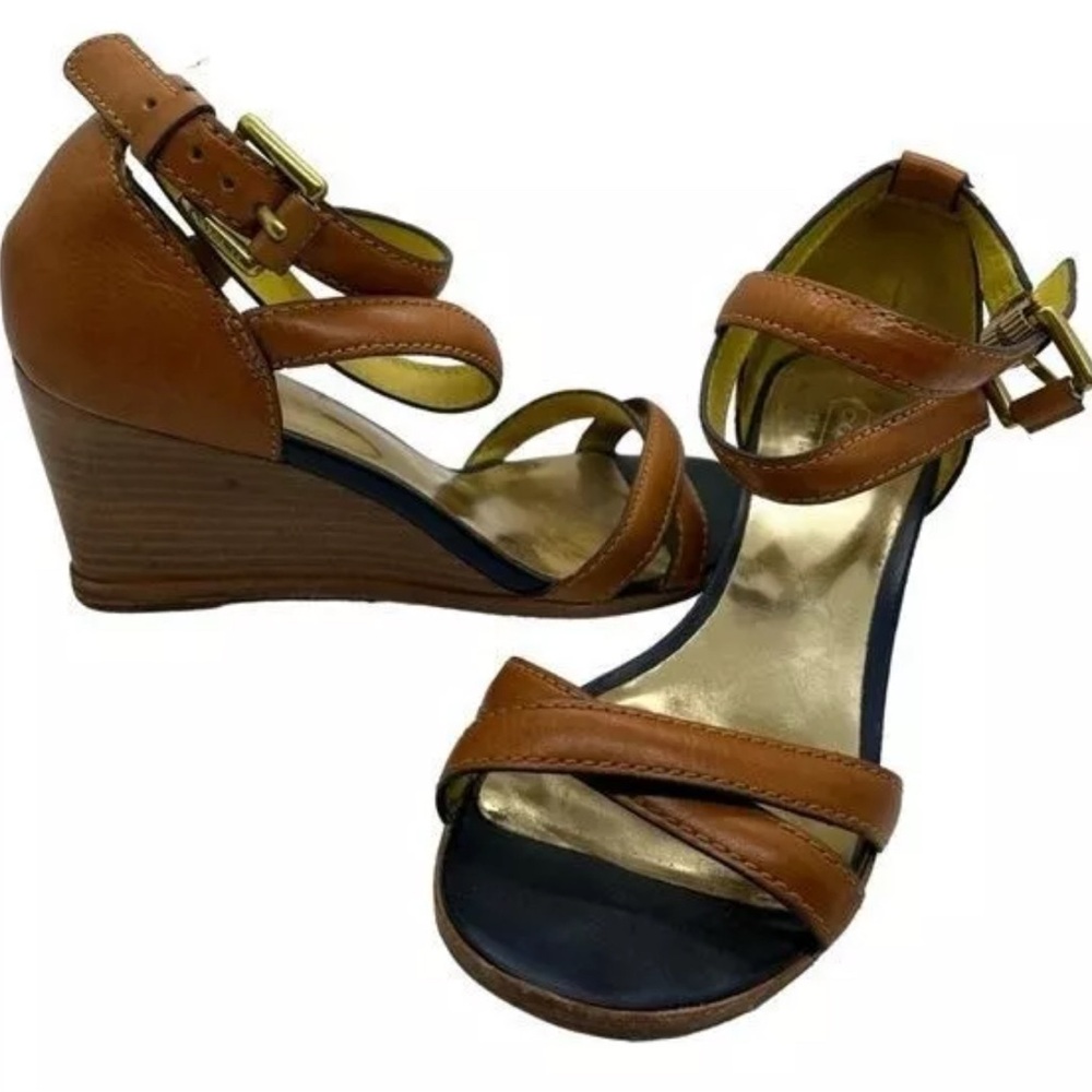 Coach Brown Wedge Sandals with Strappy Leather Design